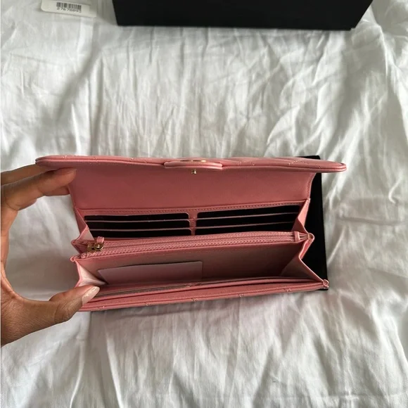 CHANEL NWT Long Gusset Flap Wallet Leather Gold CC Logo  with Box - Picture 4 of 11